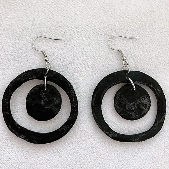 Polka Dot Hollow-Out Round Polymer Clay Dangle Drop Earrings - Picture 3 of 6